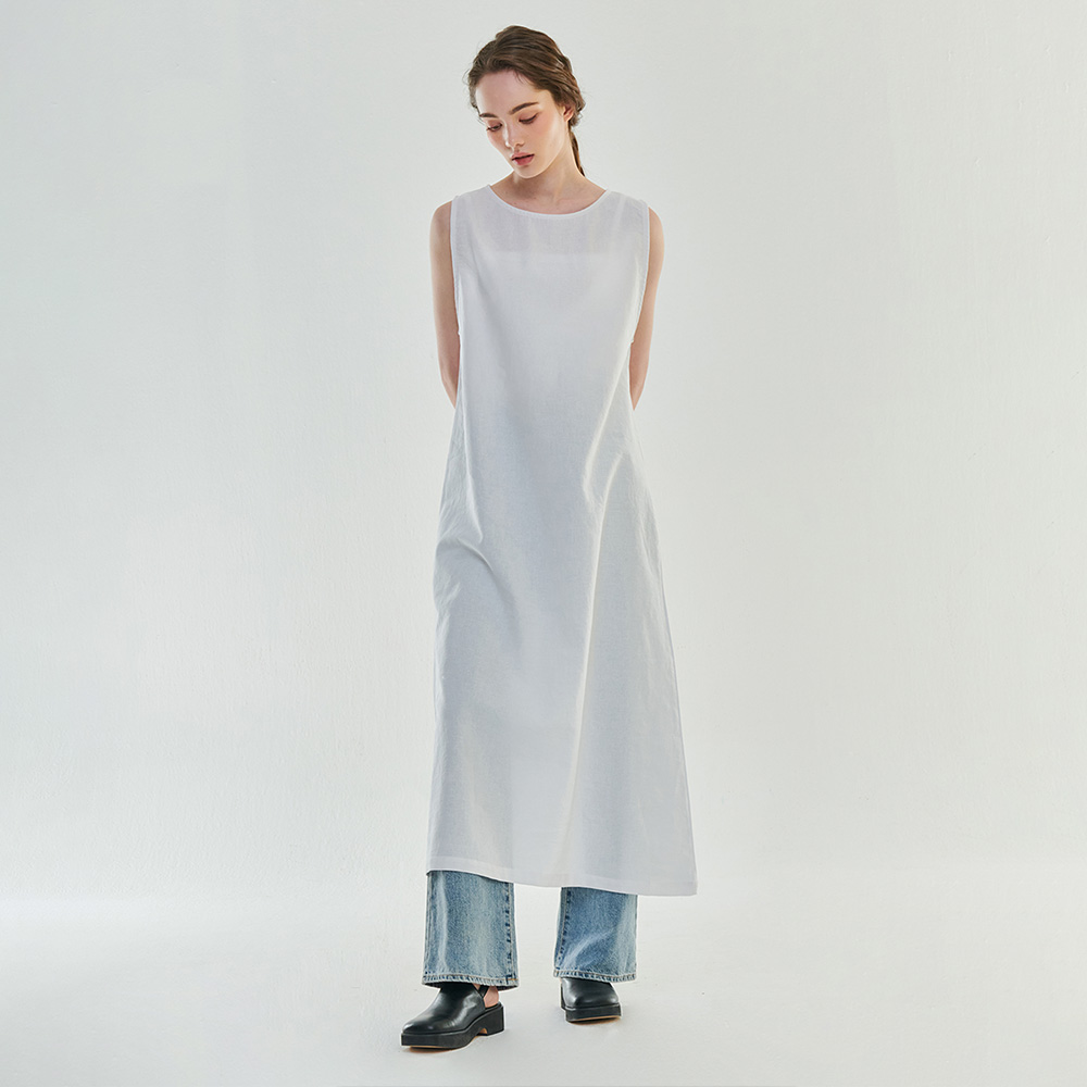 [LEPUV] CHILLO 22 SUMMER 亚麻材质 吊带 连衣裙 白色